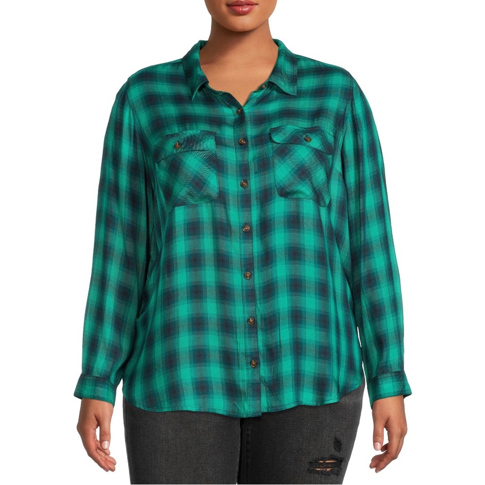 Terra Sky Plus Size Button Up Long sleeve Shirt